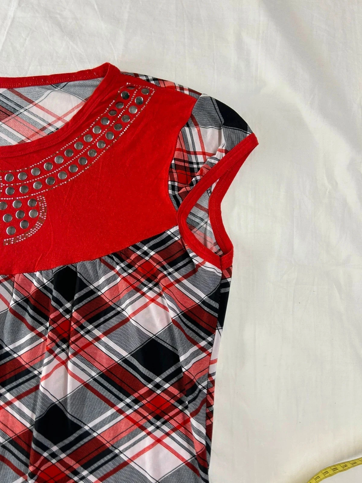 Vestido corto de verano a cuadros rojo vintage – photo 6